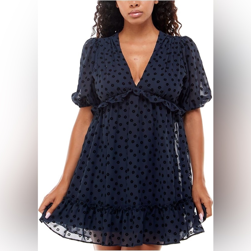 B Darlin Short Sleeve Floral Navy Dress Dainty Flowers 7PQW479 Size 3/4